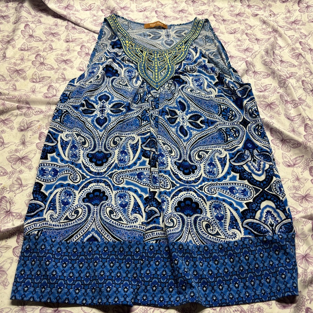 🍄Ellen Tracy Blue Paisley Top - Picture 1 of 2